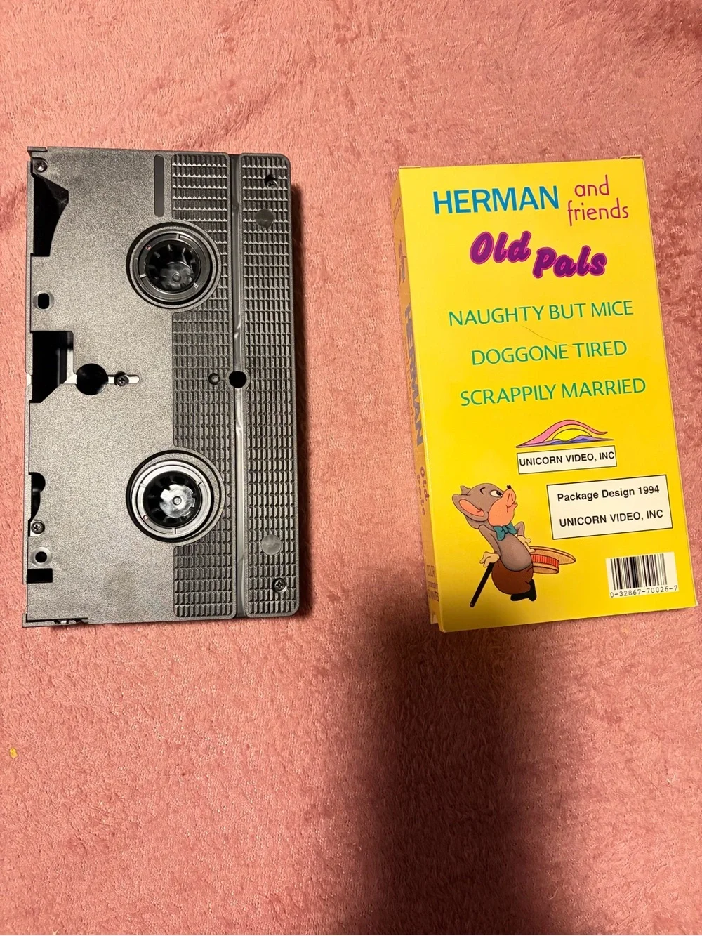Blank Brand Black VHS Tape with Yellow Cartoon Sleeve